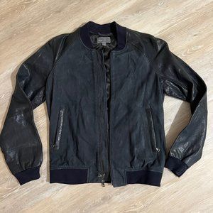 New Mens Vince Navy Suede & Leather Bomber Jacket
